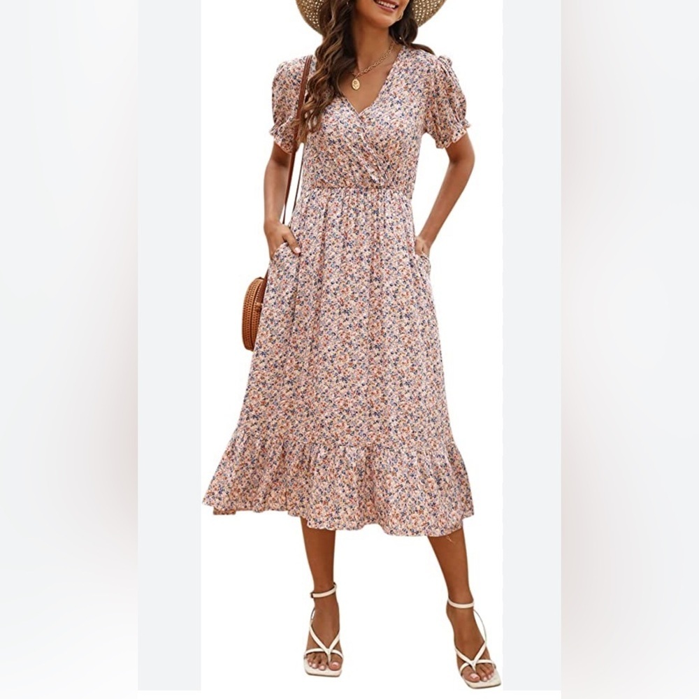 Many dress women’s floral maxi dress, pink, XL​​
